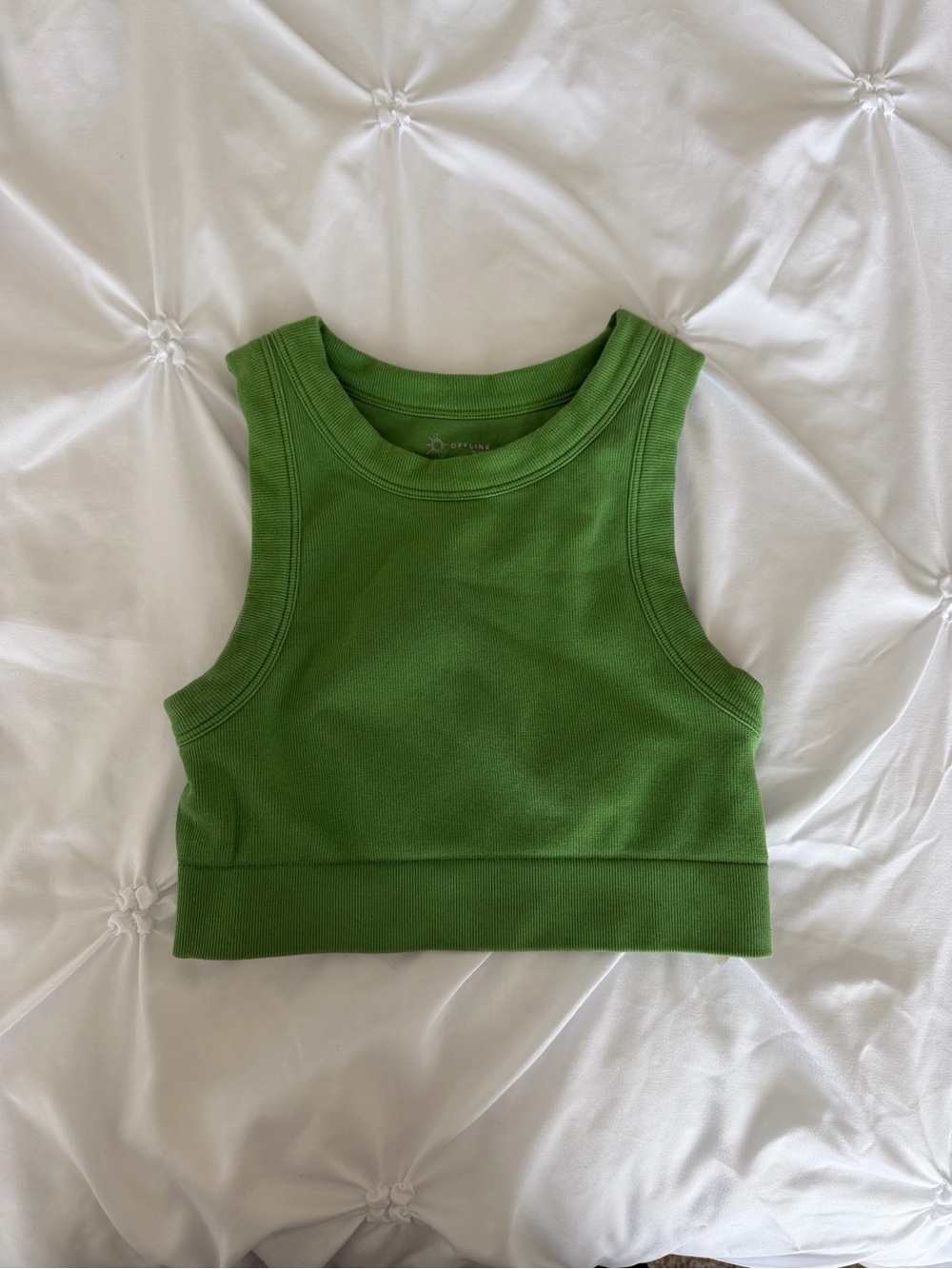 aerie Green Ribbed Crop Tank
